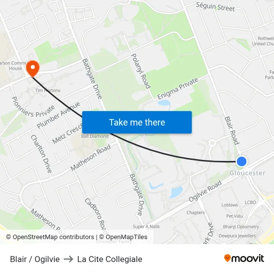 Blair / Ogilvie to La Cite Collegiale map