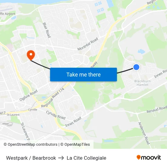 Westpark / Bearbrook to La Cite Collegiale map