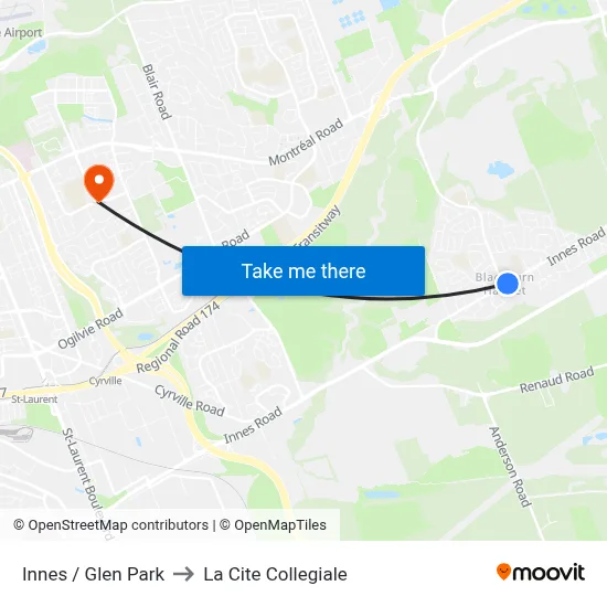 Innes / Glen Park to La Cite Collegiale map