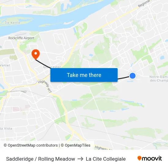 Saddleridge / Rolling Meadow to La Cite Collegiale map