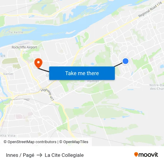 Innes / Pagé to La Cite Collegiale map