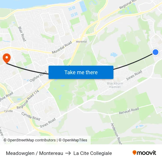 Meadowglen / Montereau to La Cite Collegiale map