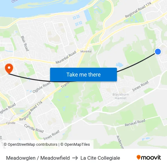 Meadowglen / Meadowfield to La Cite Collegiale map