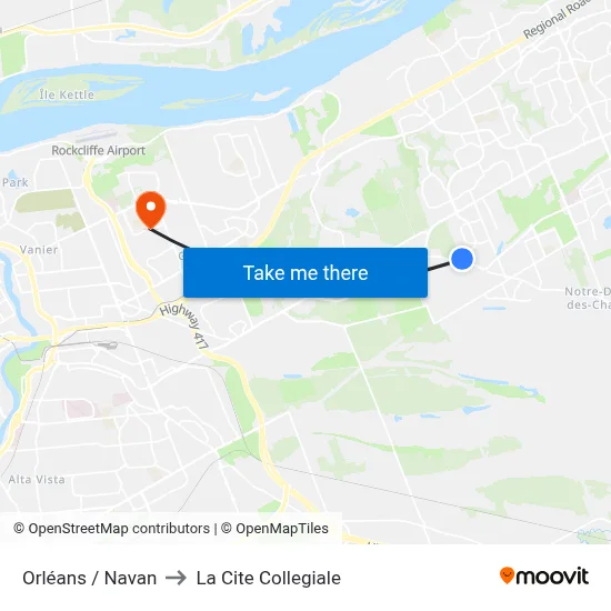 Orléans / Navan to La Cite Collegiale map
