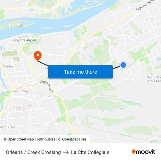 Orléans / Creek Crossing to La Cite Collegiale map