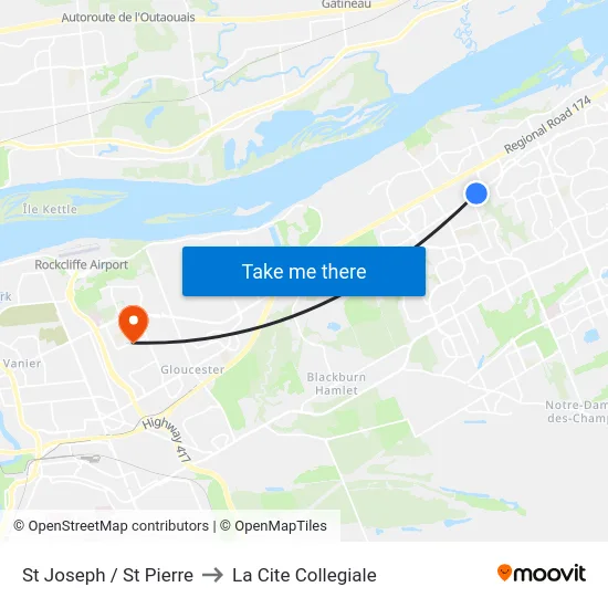 St Joseph / St Pierre to La Cite Collegiale map