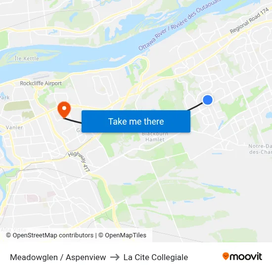 Meadowglen / Aspenview to La Cite Collegiale map