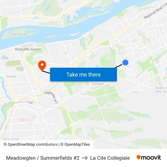 Meadowglen / Summerfields #2 to La Cite Collegiale map
