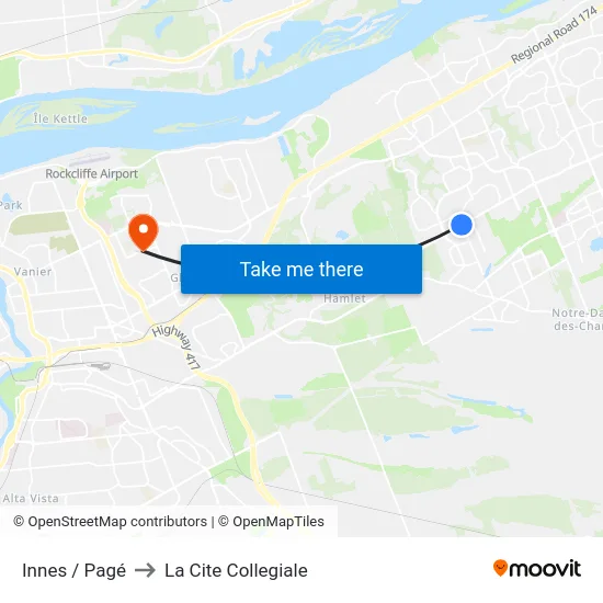 Innes / Pagé to La Cite Collegiale map