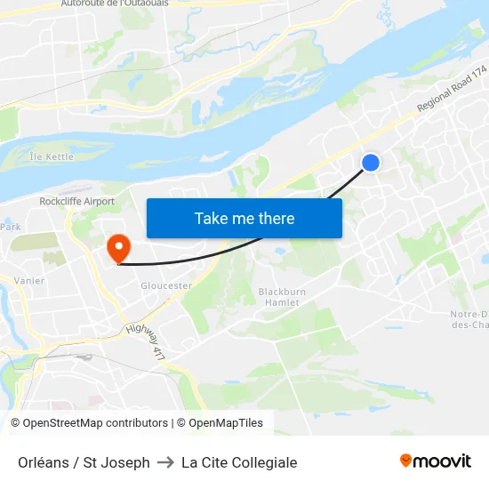Orléans / St Joseph to La Cite Collegiale map