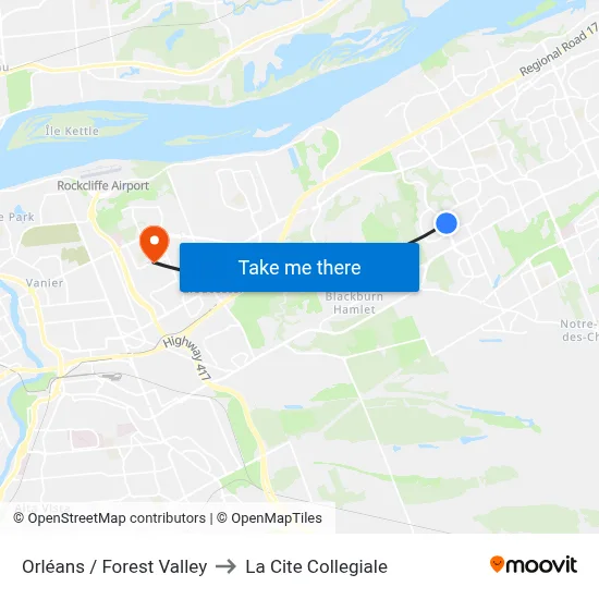 Orléans / Forest Valley to La Cite Collegiale map
