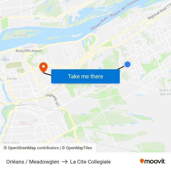 Orléans / Meadowglen to La Cite Collegiale map