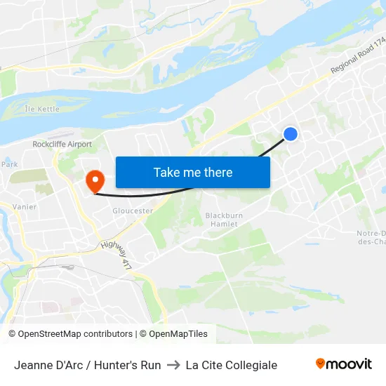 Jeanne D'Arc / Hunter's Run to La Cite Collegiale map