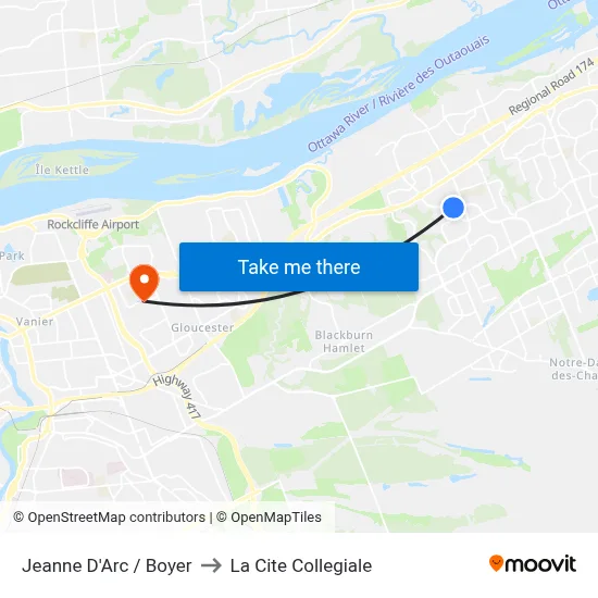 Jeanne D'Arc / Boyer to La Cite Collegiale map