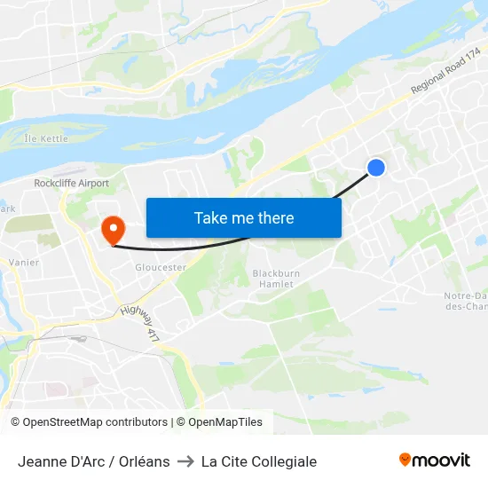 Jeanne D'Arc / Orléans to La Cite Collegiale map