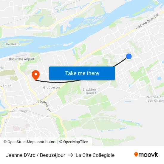 Jeanne D'Arc / Beauséjour to La Cite Collegiale map