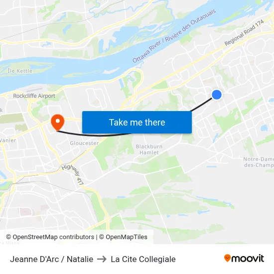 Jeanne D'Arc / Natalie to La Cite Collegiale map