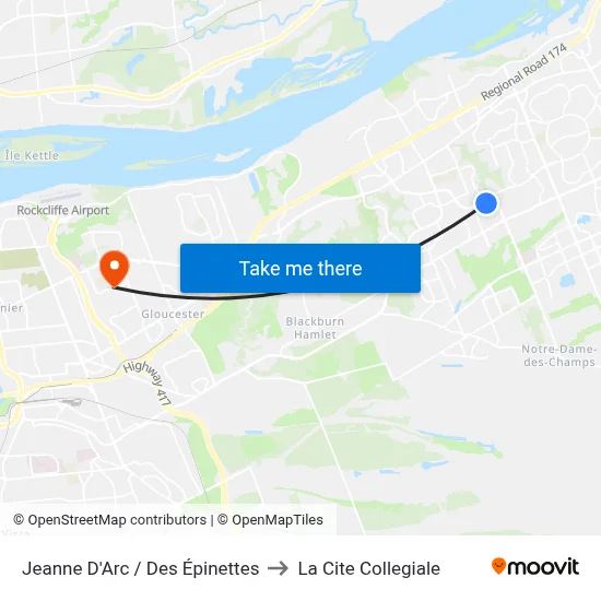 Jeanne D'Arc / Des Épinettes to La Cite Collegiale map