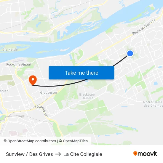 Sunview / Des Grives to La Cite Collegiale map
