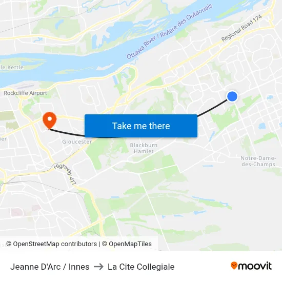 Jeanne D'Arc / Innes to La Cite Collegiale map