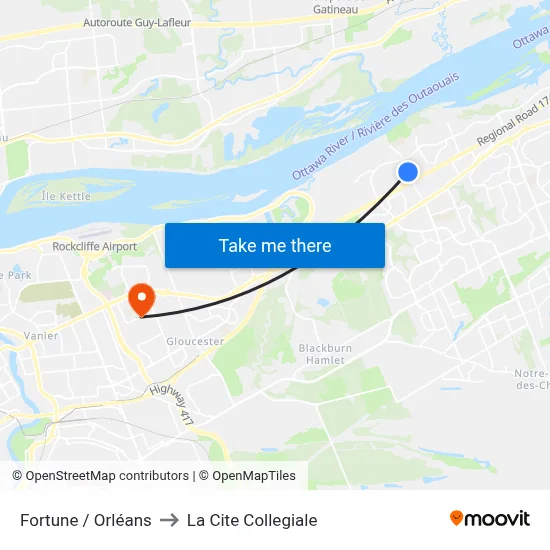 Fortune / Orléans to La Cite Collegiale map
