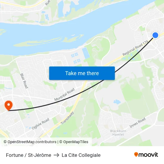 Fortune / St-Jérôme to La Cite Collegiale map