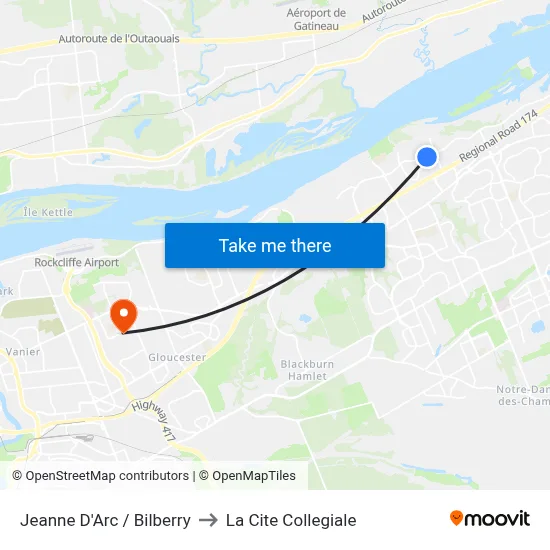 Jeanne D'Arc / Bilberry to La Cite Collegiale map