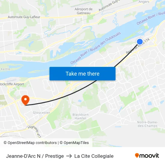 Jeanne-D'Arc N / Prestige to La Cite Collegiale map