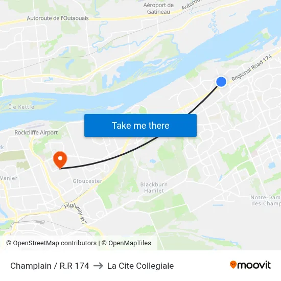 Champlain / R.R 174 to La Cite Collegiale map
