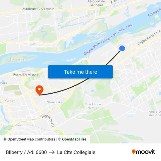 Bilberry / Ad. 6600 to La Cite Collegiale map