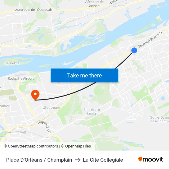 Place D'Orléans / Champlain to La Cite Collegiale map