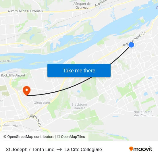 St Joseph / Tenth Line to La Cite Collegiale map