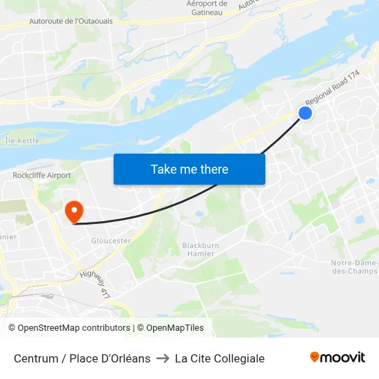 Centrum / Place D'Orléans to La Cite Collegiale map