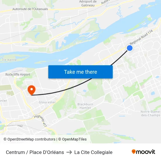 Centrum / Place D'Orléans to La Cite Collegiale map