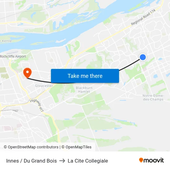Innes / Du Grand Bois to La Cite Collegiale map