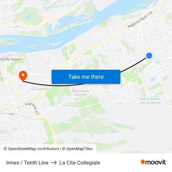 Innes / Tenth Line to La Cite Collegiale map
