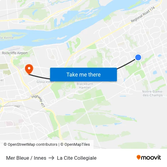 Mer Bleue / Innes to La Cite Collegiale map