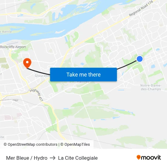 Mer Bleue / Hydro to La Cite Collegiale map