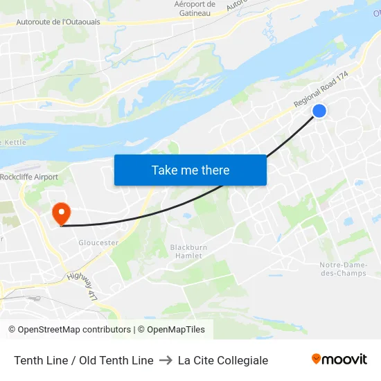 Tenth Line / Old Tenth Line to La Cite Collegiale map