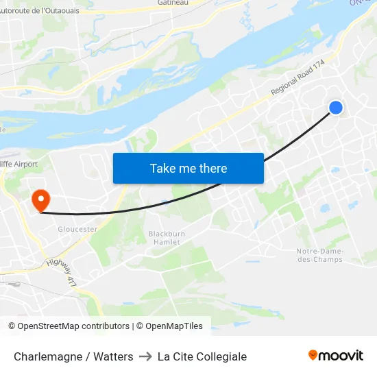 Charlemagne / Watters to La Cite Collegiale map