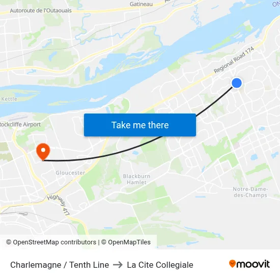 Charlemagne / Tenth Line to La Cite Collegiale map