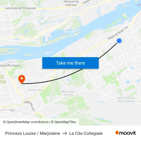 Princess Louise / Marjolaine to La Cite Collegiale map