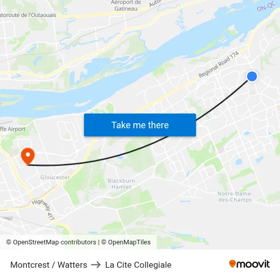 Montcrest / Watters to La Cite Collegiale map