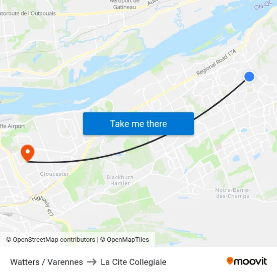 Watters / Varennes to La Cite Collegiale map