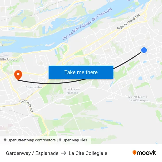 Gardenway / Esplanade to La Cite Collegiale map