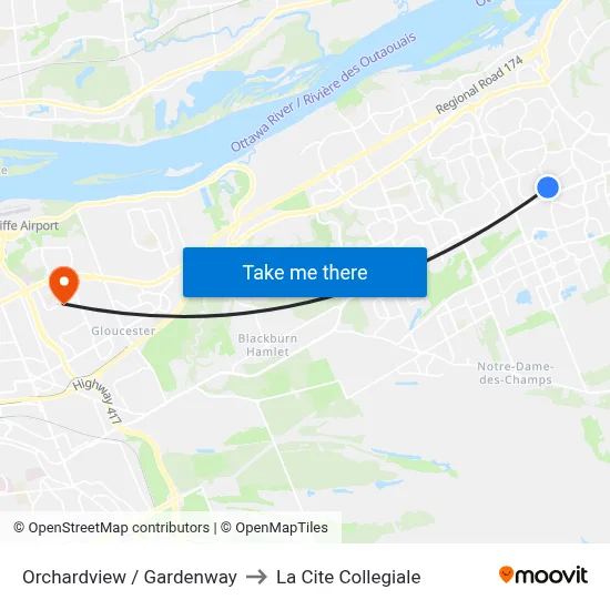 Orchardview / Gardenway to La Cite Collegiale map