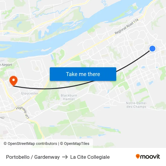 Portobello / Gardenway to La Cite Collegiale map