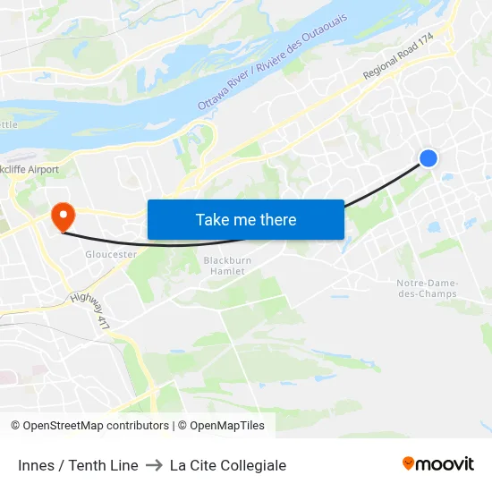 Innes / Tenth Line to La Cite Collegiale map