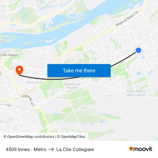 4509 Innes - Métro to La Cite Collegiale map