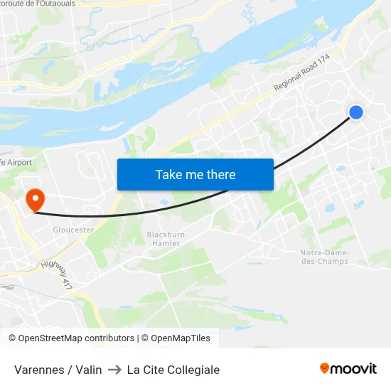 Varennes / Valin to La Cite Collegiale map